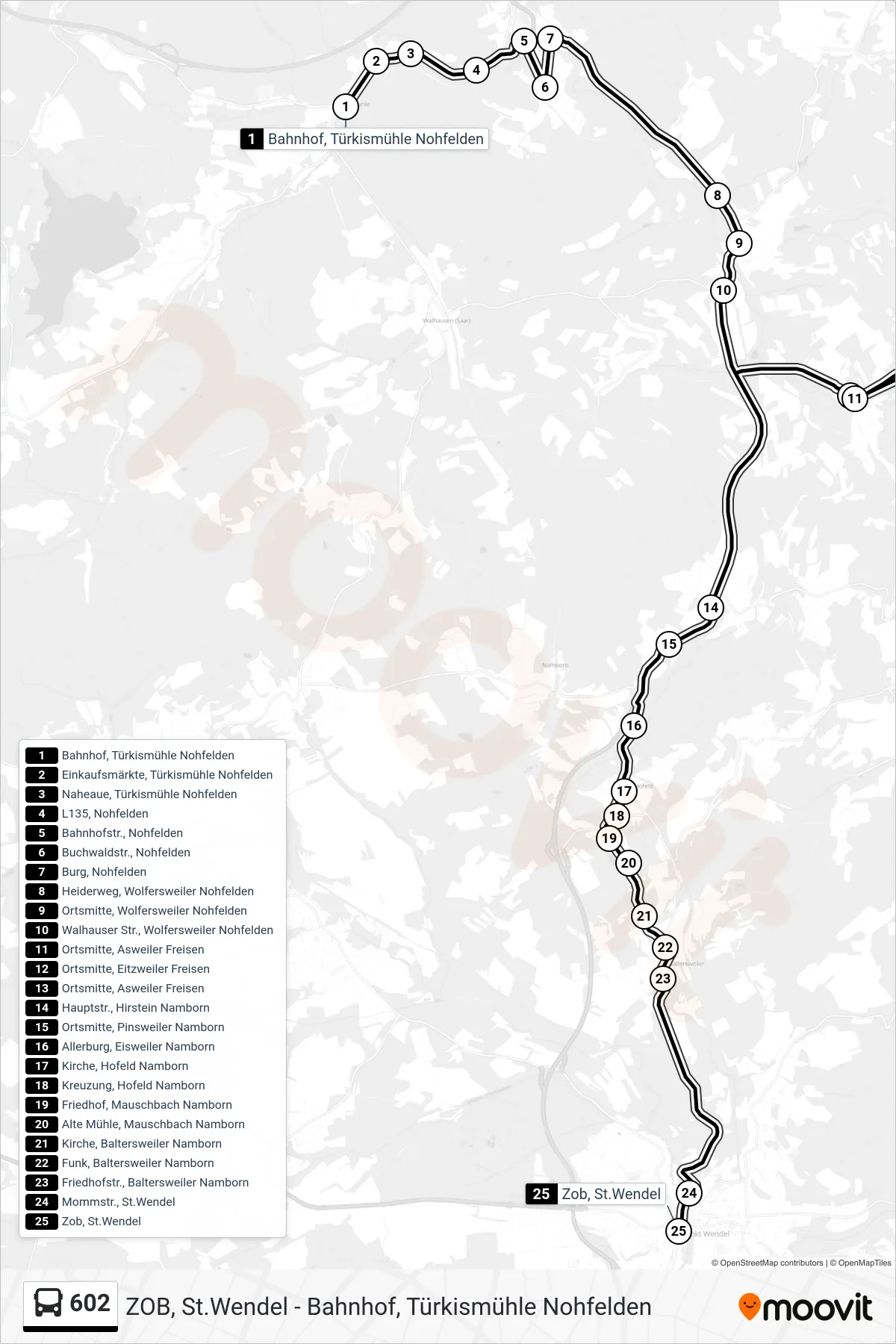 602 bus Line (Wnd Friedhof Ü. ZOB) route and stops on a map