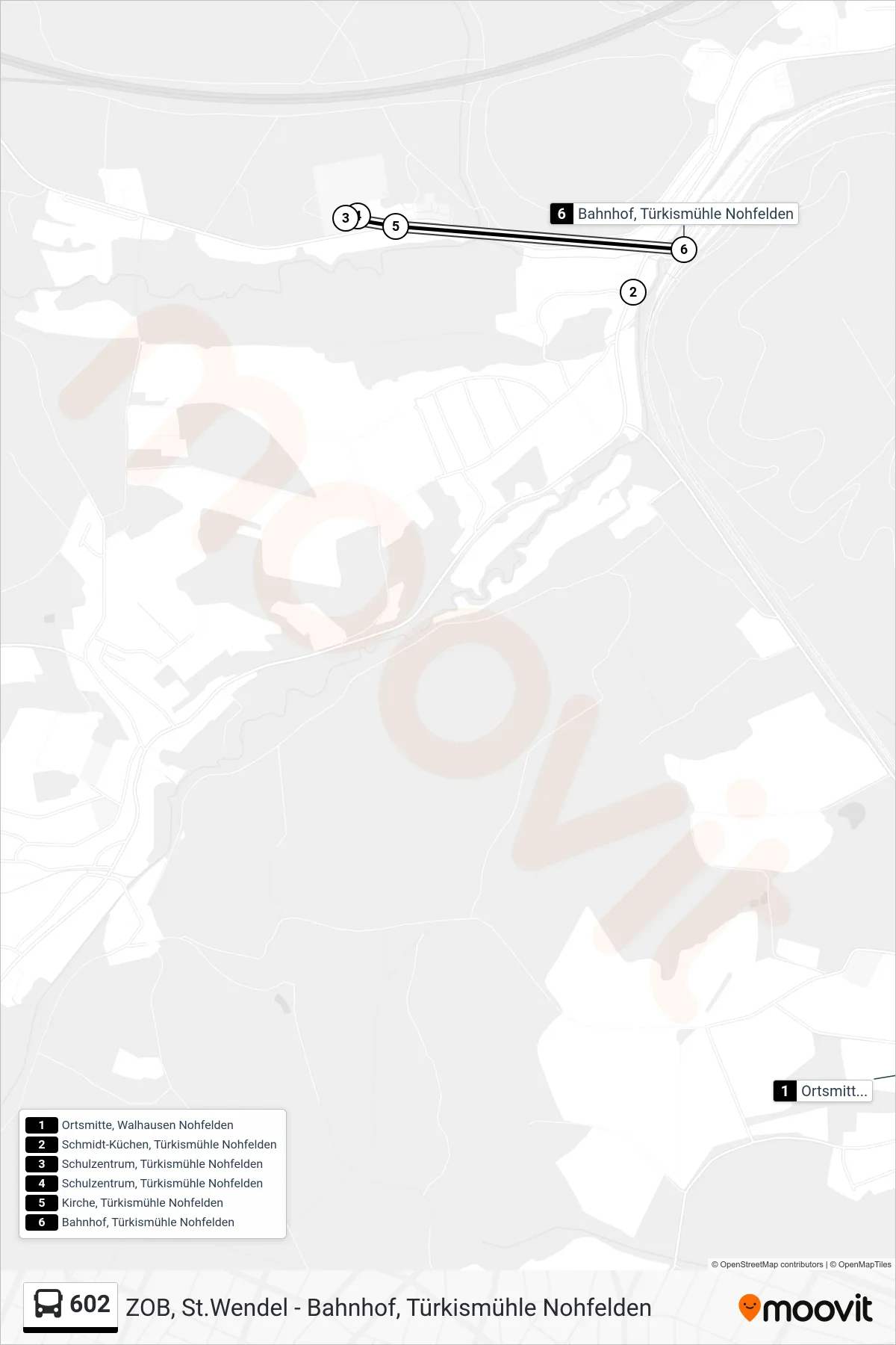 602 bus Line (St. Wendel Ü. Nohfelden) route and stops on a map