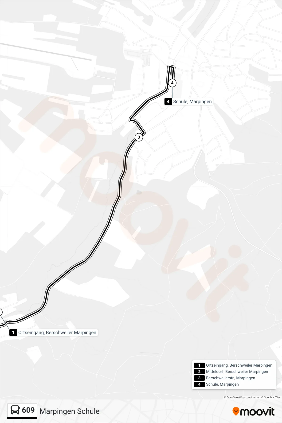 609 bus Line (Marpingen Schule) route and stops on a map