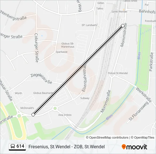 614 Bus Line Map