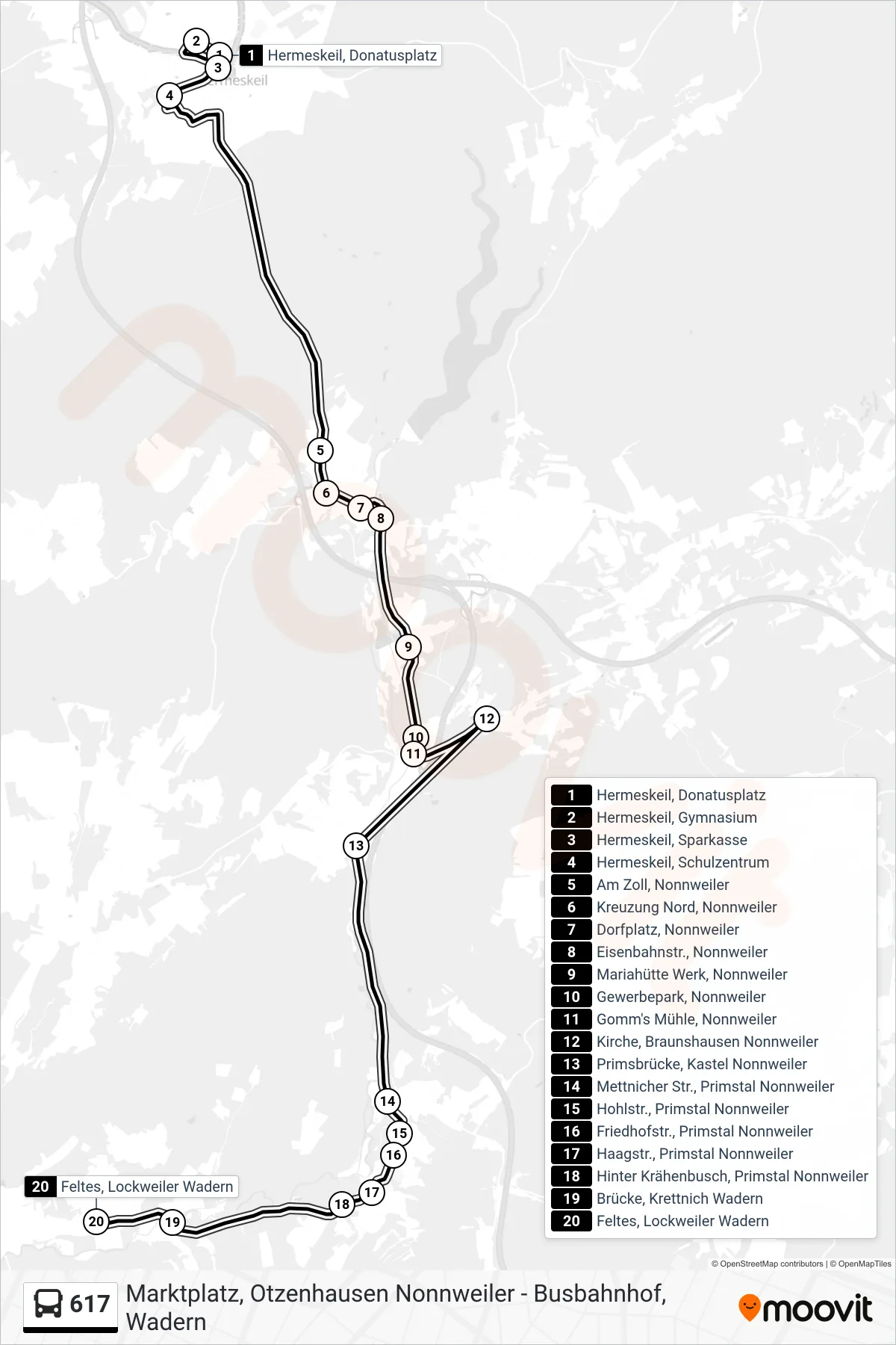 617 bus Line (Lockweiler) route and stops on a map