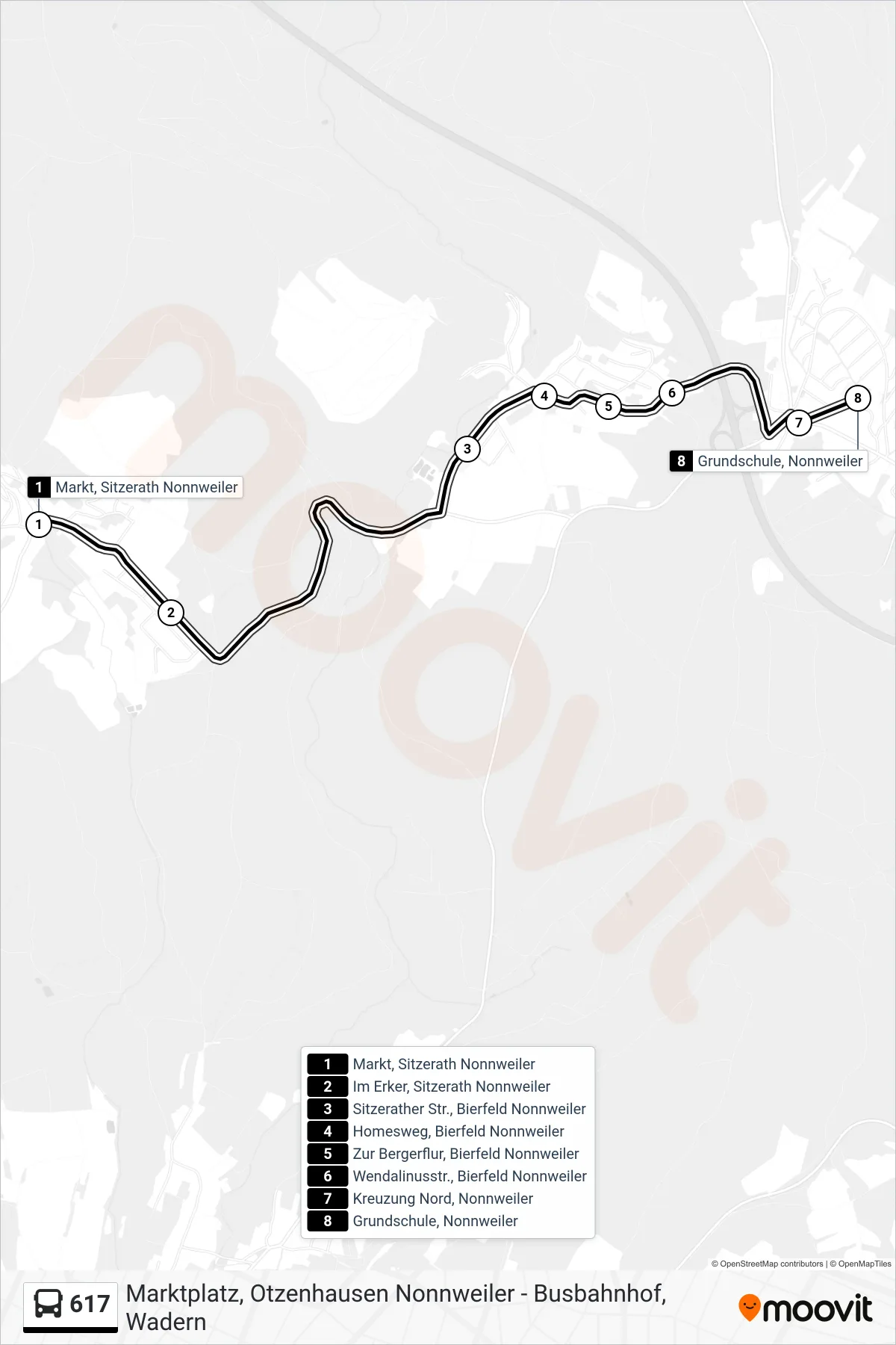 617 bus Line (Mariahütte) route and stops on a map