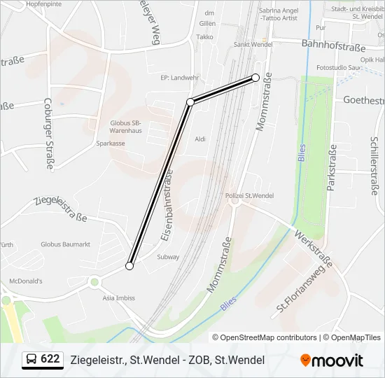 622 Bus Line Map