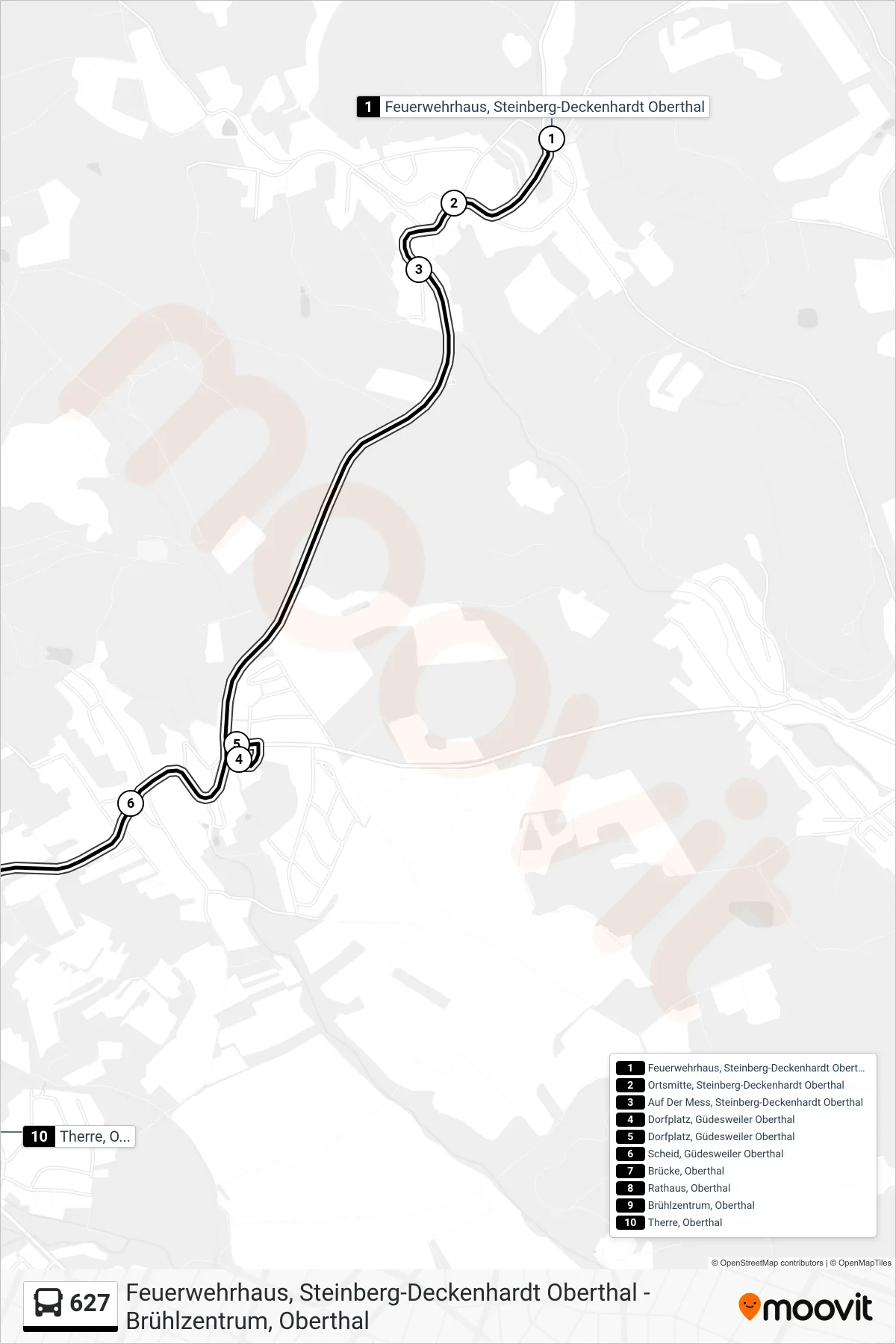 627 bus Line (Oberthal) route and stops on a map