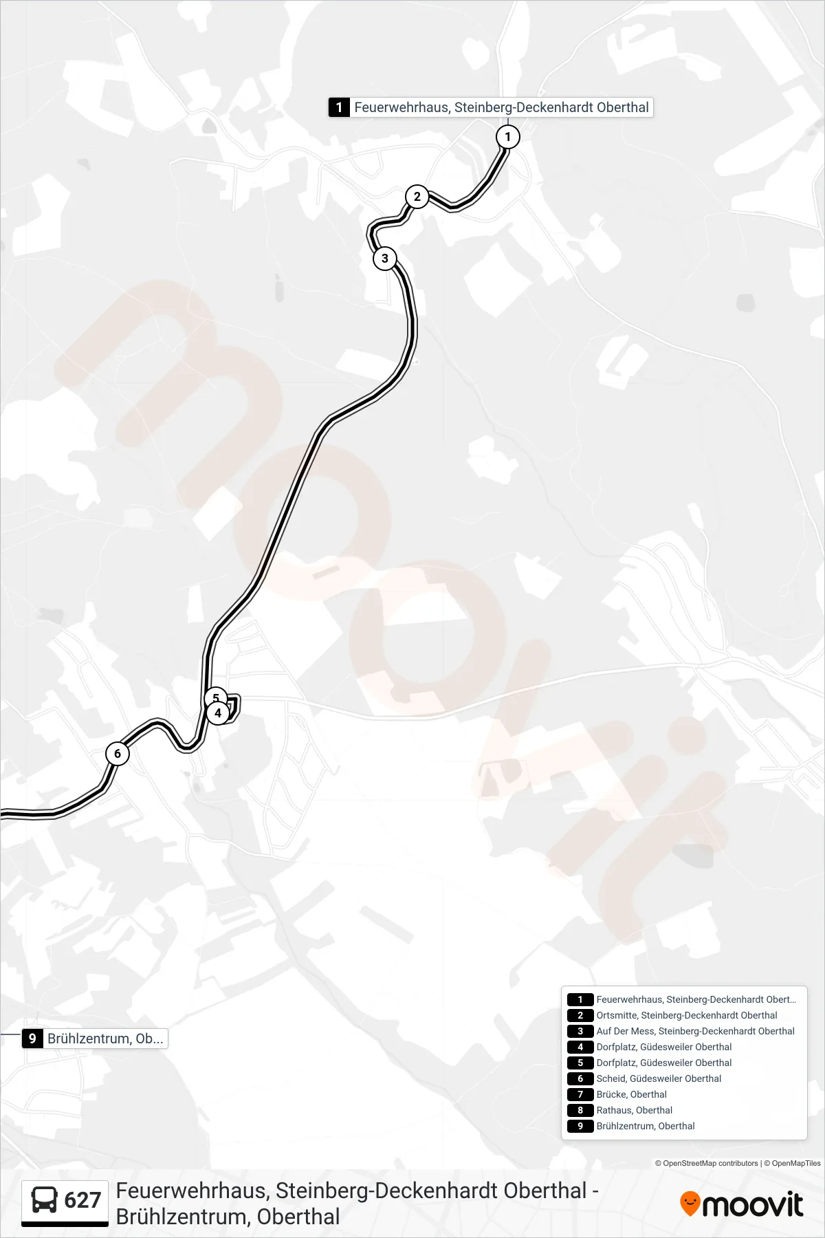 Linie 627 (Bus) Richtung Oberthal St. Wendel: Route und Haltestellen auf der Karte
