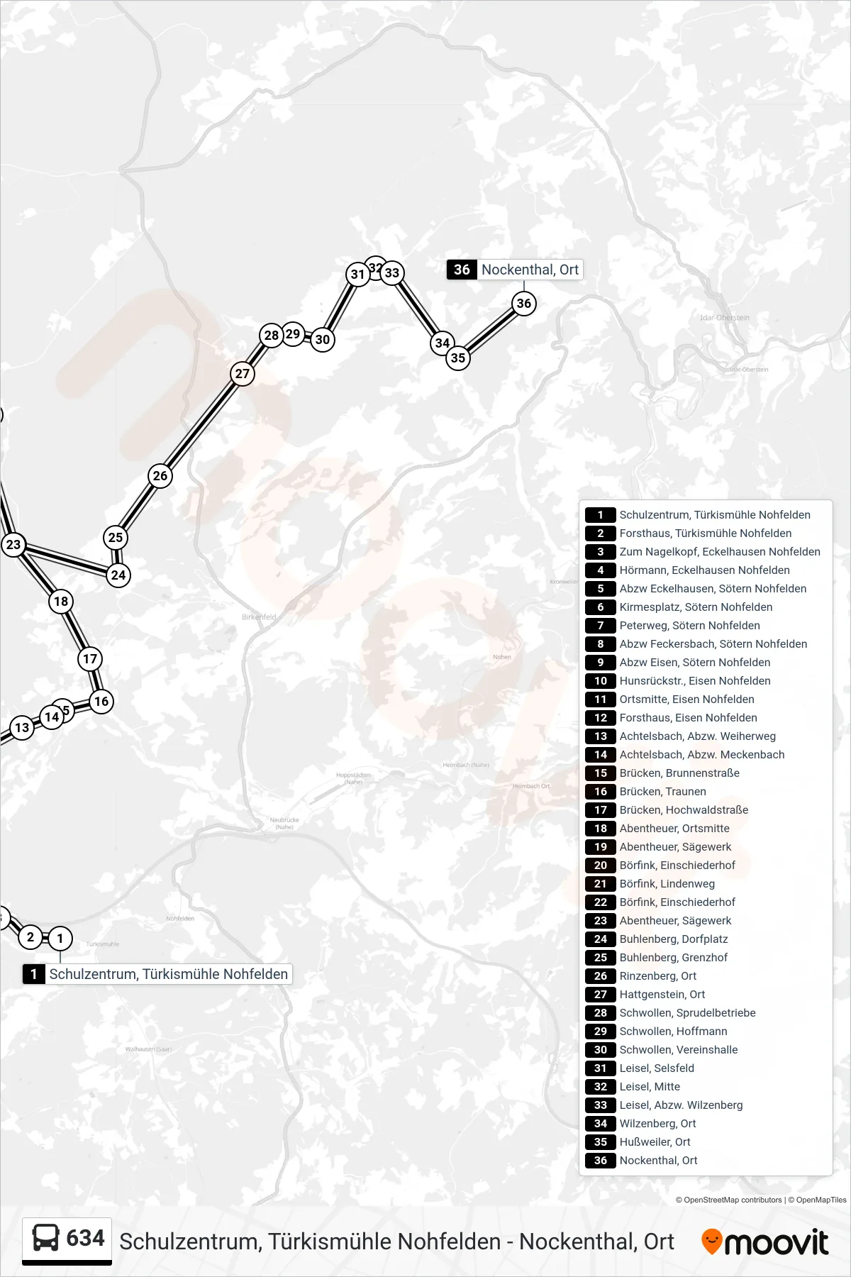 Linie 634 (Bus) Richtung Nockenthal, Ort: Route und Haltestellen auf der Karte