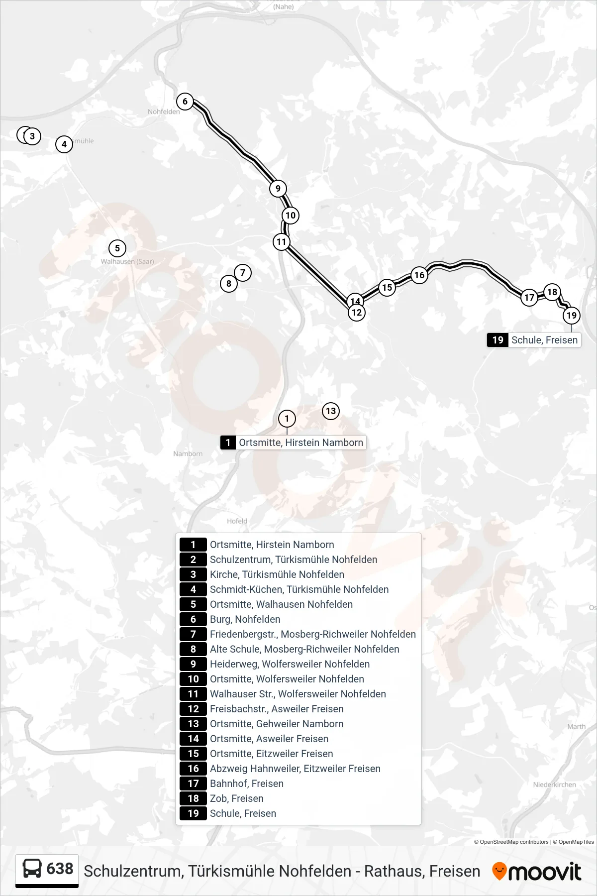 Linie 638 (Bus) Richtung Freisen: Route und Haltestellen auf der Karte