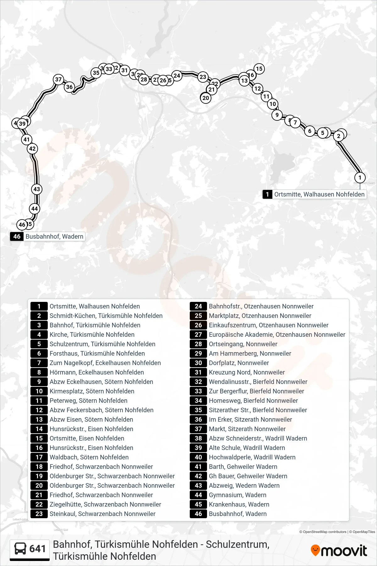 Linie 641 (Bus) Richtung Busbahnhof, Wadern: Route und Haltestellen auf der Karte