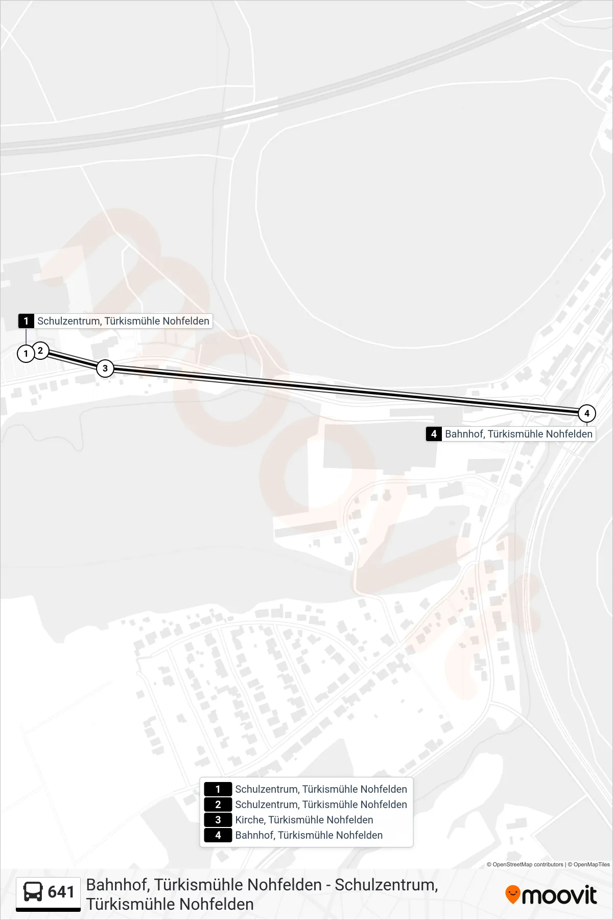 641 bus Line (Türkismühle Bf) route and stops on a map