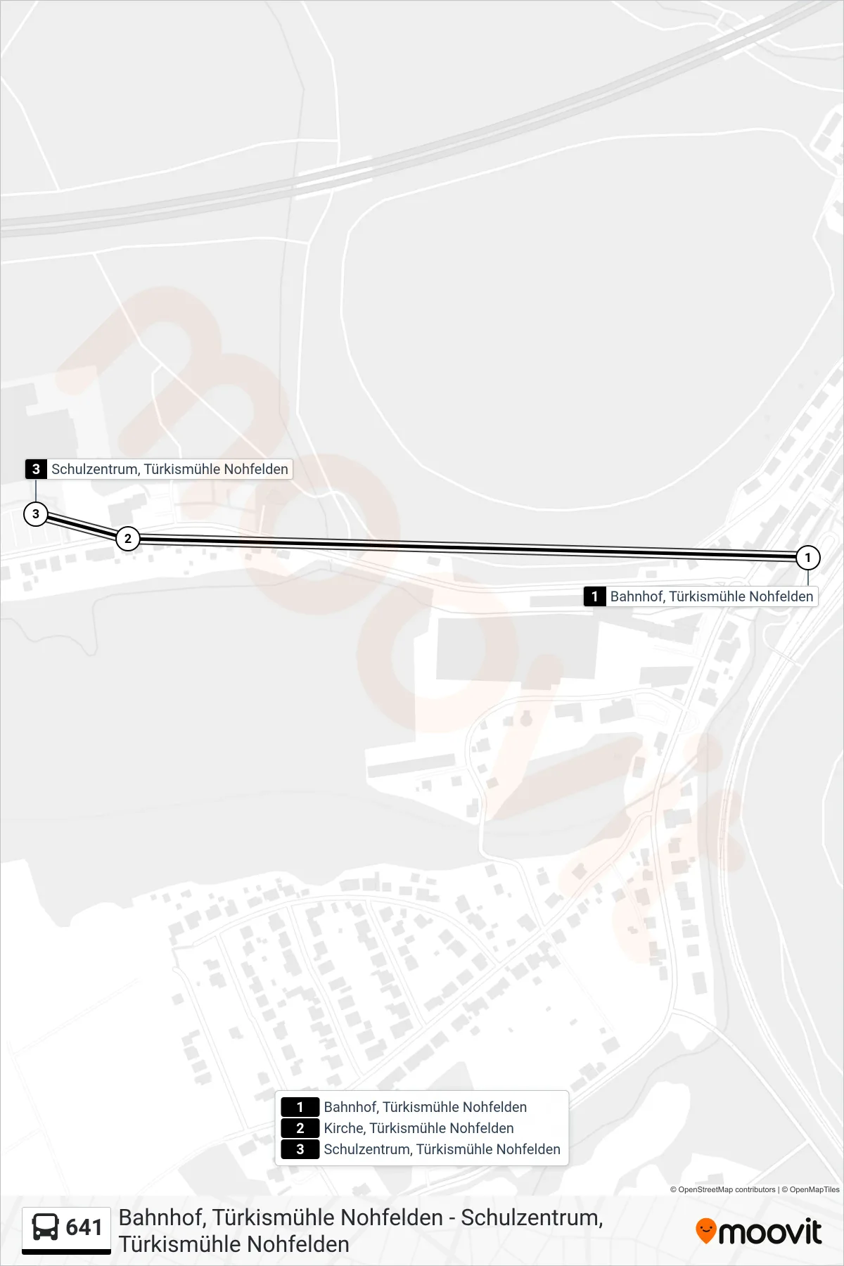 641 bus Line (Türkismühle Schulzentrum) route and stops on a map
