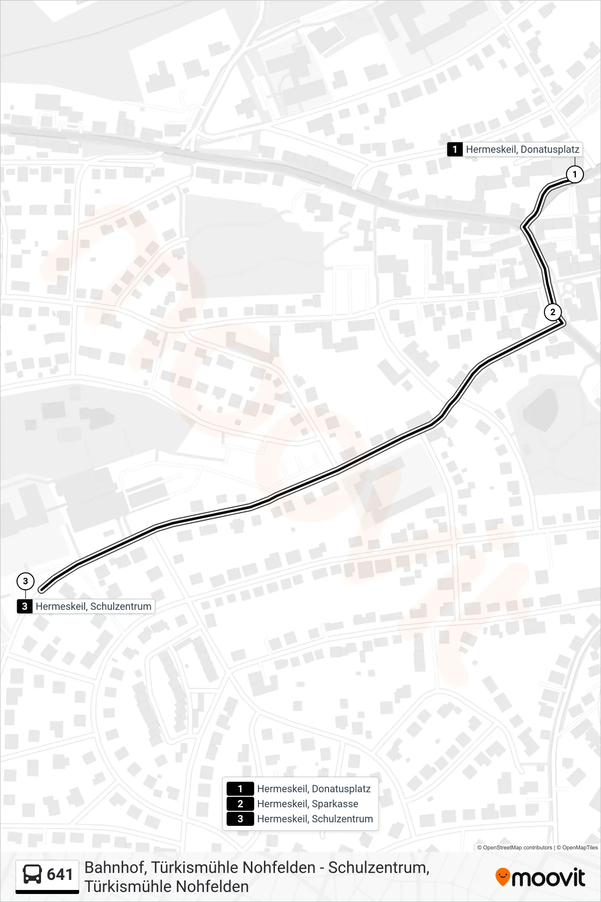 641 bus Line (Hermeskeil Schulzentrum) route and stops on a map