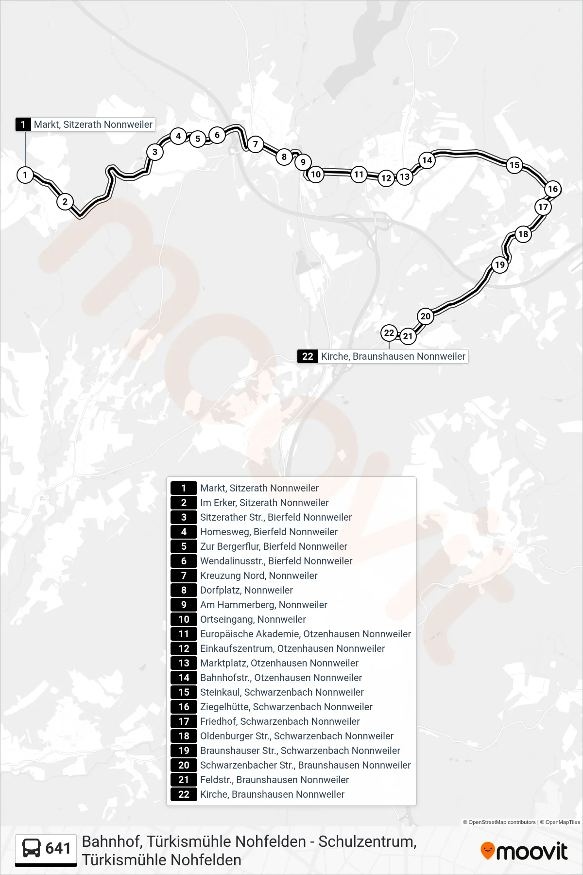 641 bus Line (Braunshausen Kirche) route and stops on a map