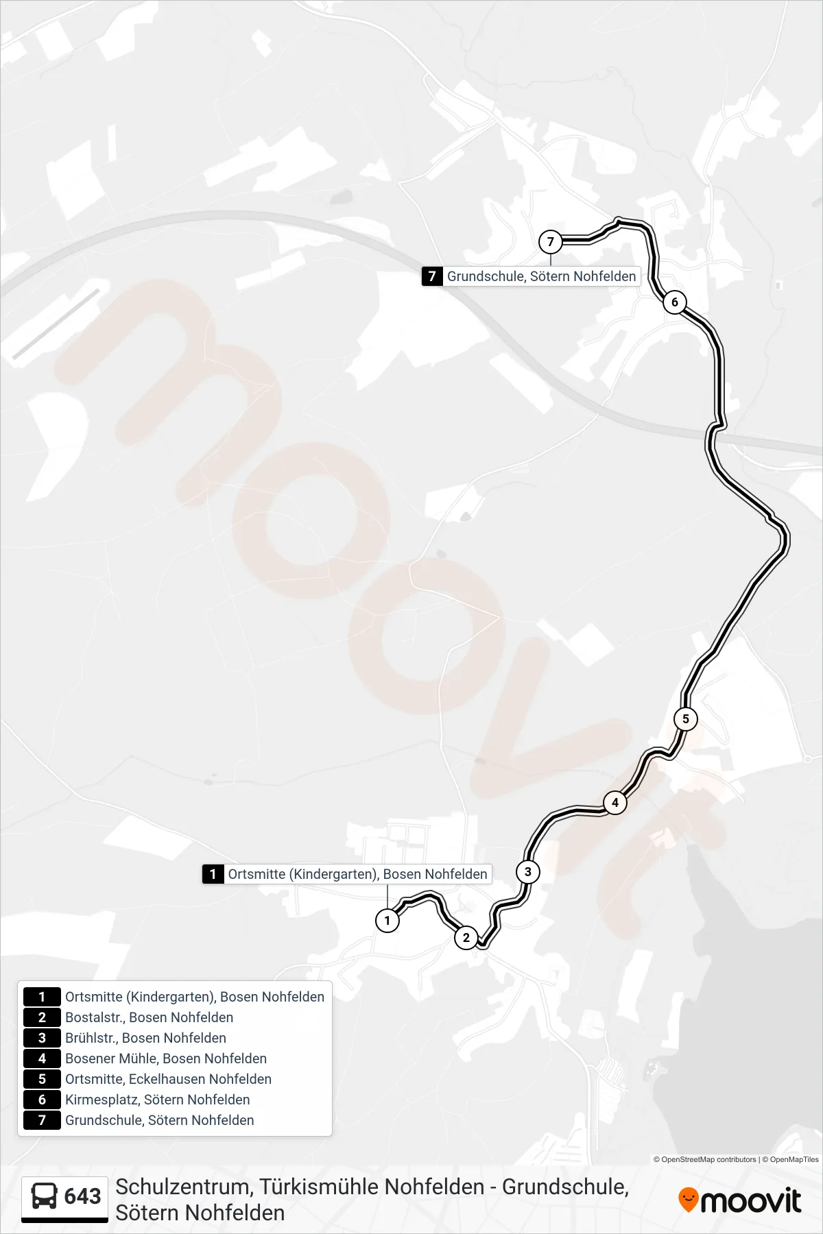 643 bus Line (Sötern Grundschule) route and stops on a map