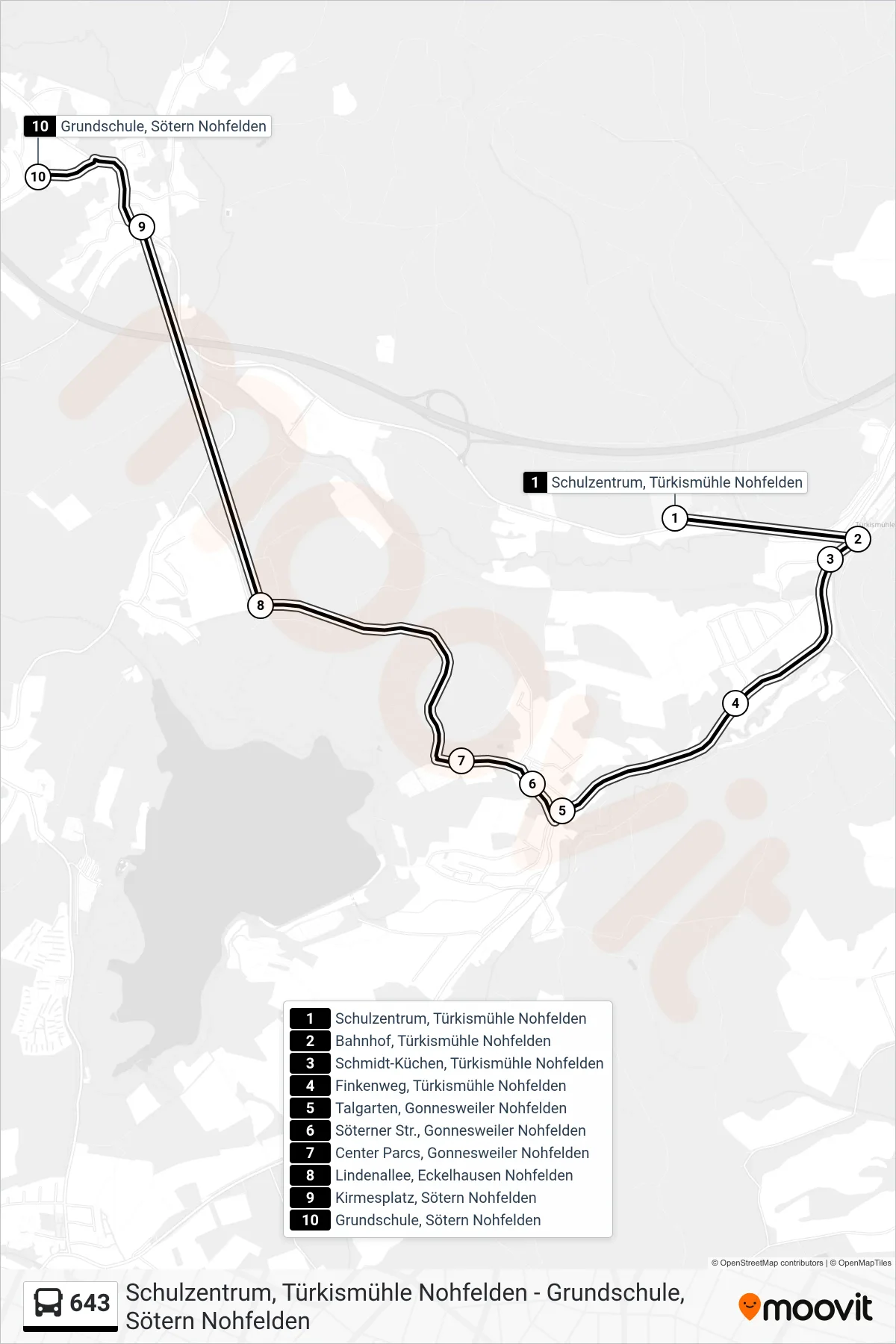 643 bus Line (Sötern Grundschule) route and stops on a map