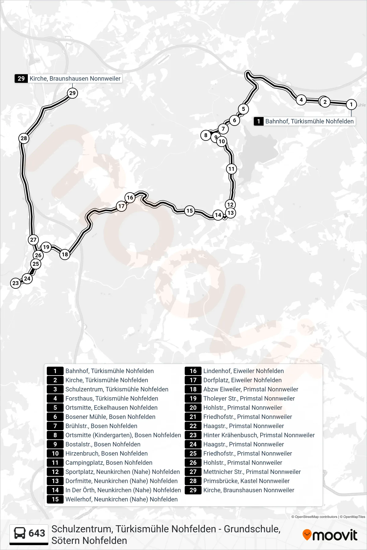 Linie 643 (Bus) Richtung Braunshausen Ü. Primstal: Route und Haltestellen auf der Karte