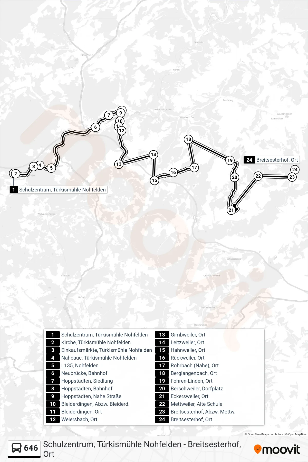 646 bus Line (Breitsesterhof, Ort) route and stops on a map