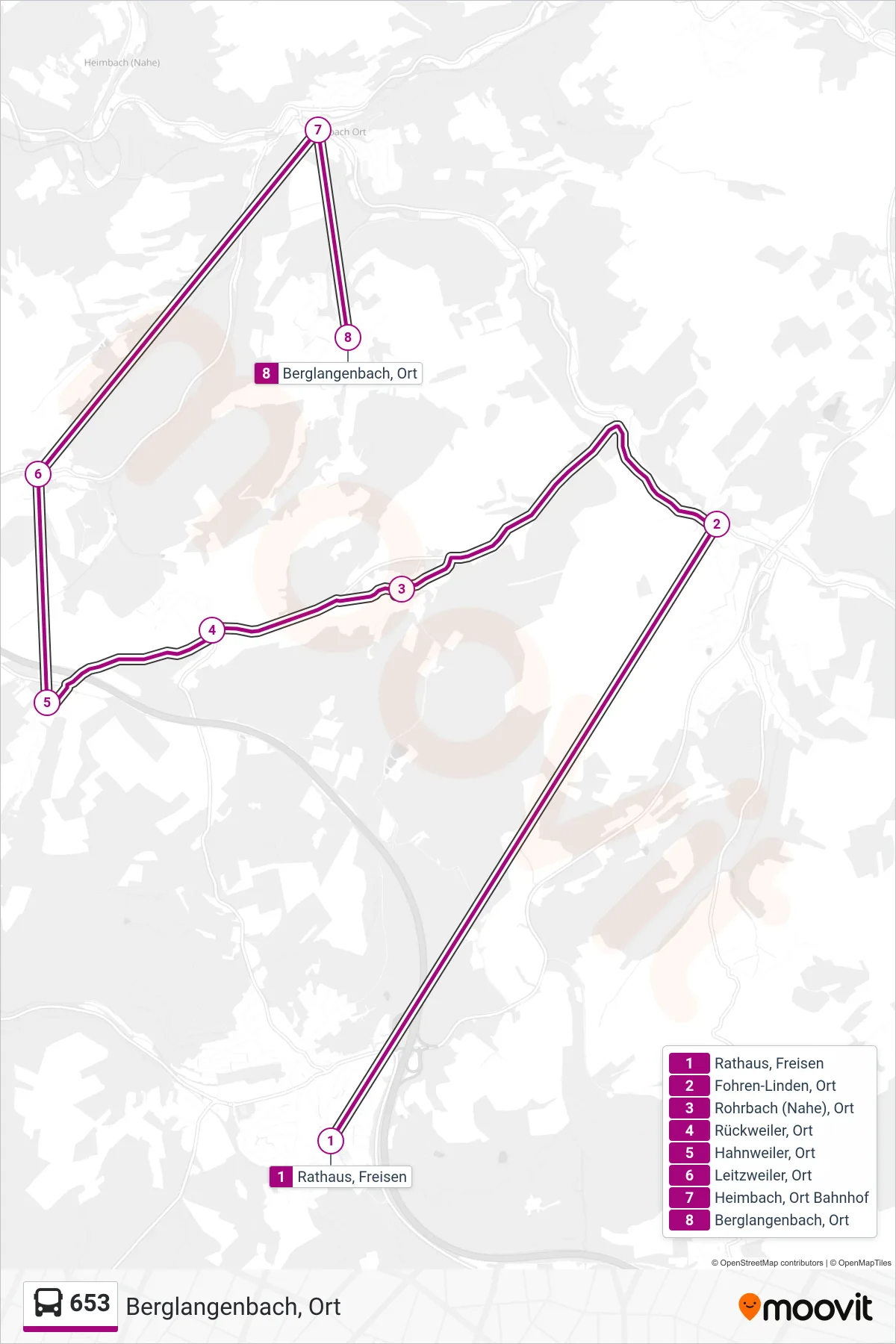 653 bus Line (Berglangenbach, Ort) route and stops on a map