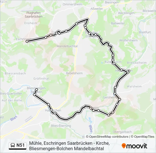 N51 Bus Line Map