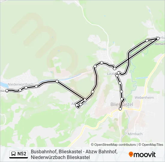 N52 Bus Line Map