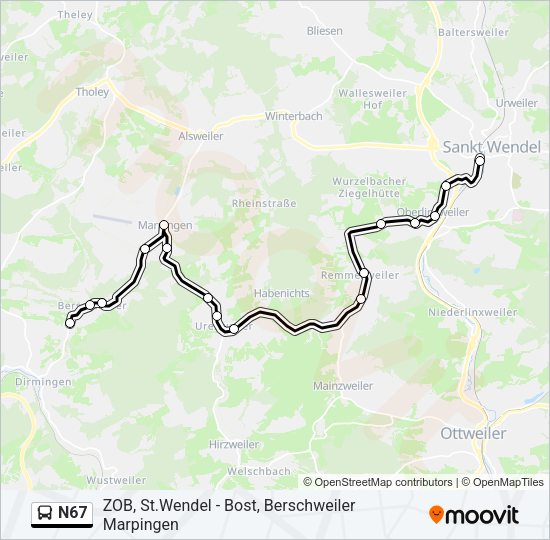 N67 Bus Line Map