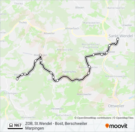 N67 Bus Line Map