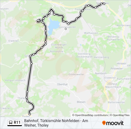 Автобус R11: карта маршрута