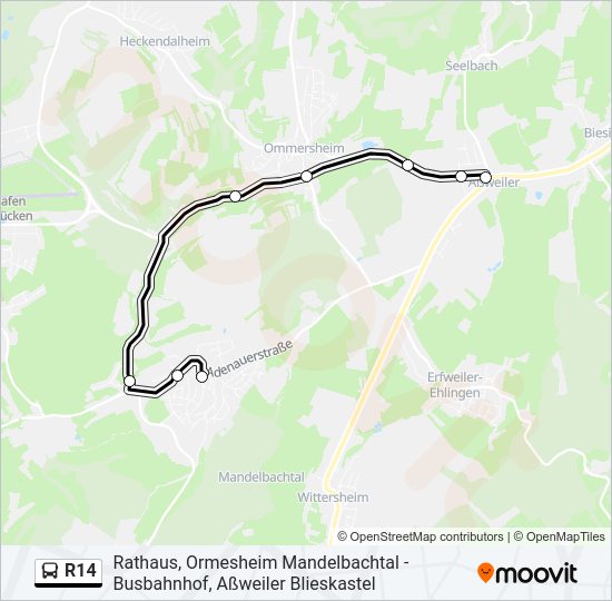 Автобус R14: карта маршрута