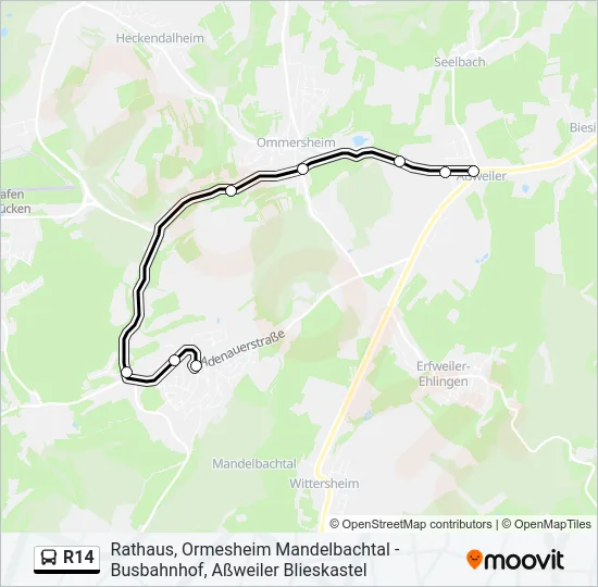 Автобус R14: карта маршрута
