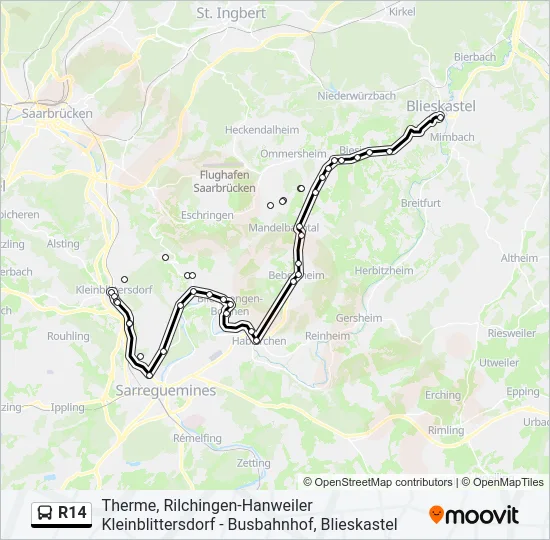 R14 Bus Line Map