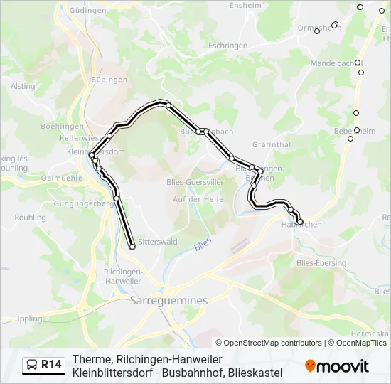 R14 Bus Line Map