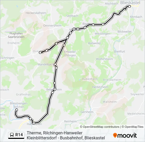 R14 Bus Line Map