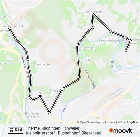 Автобус R14: карта маршрута