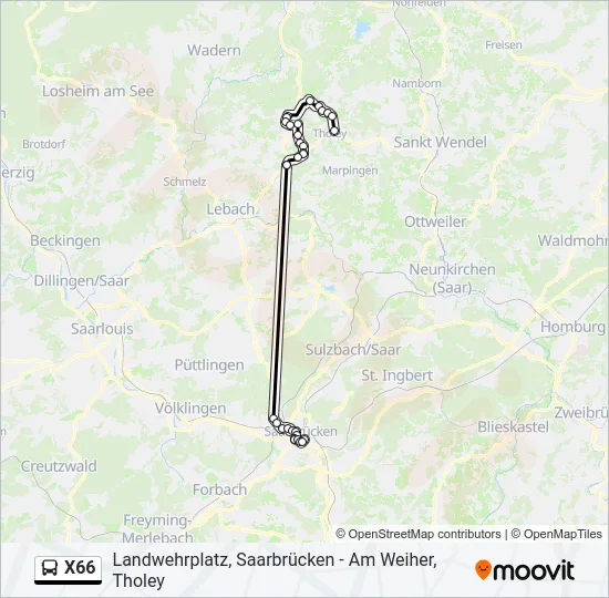 X66 Bus Line Map