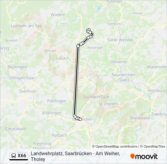X66 Bus Line Map