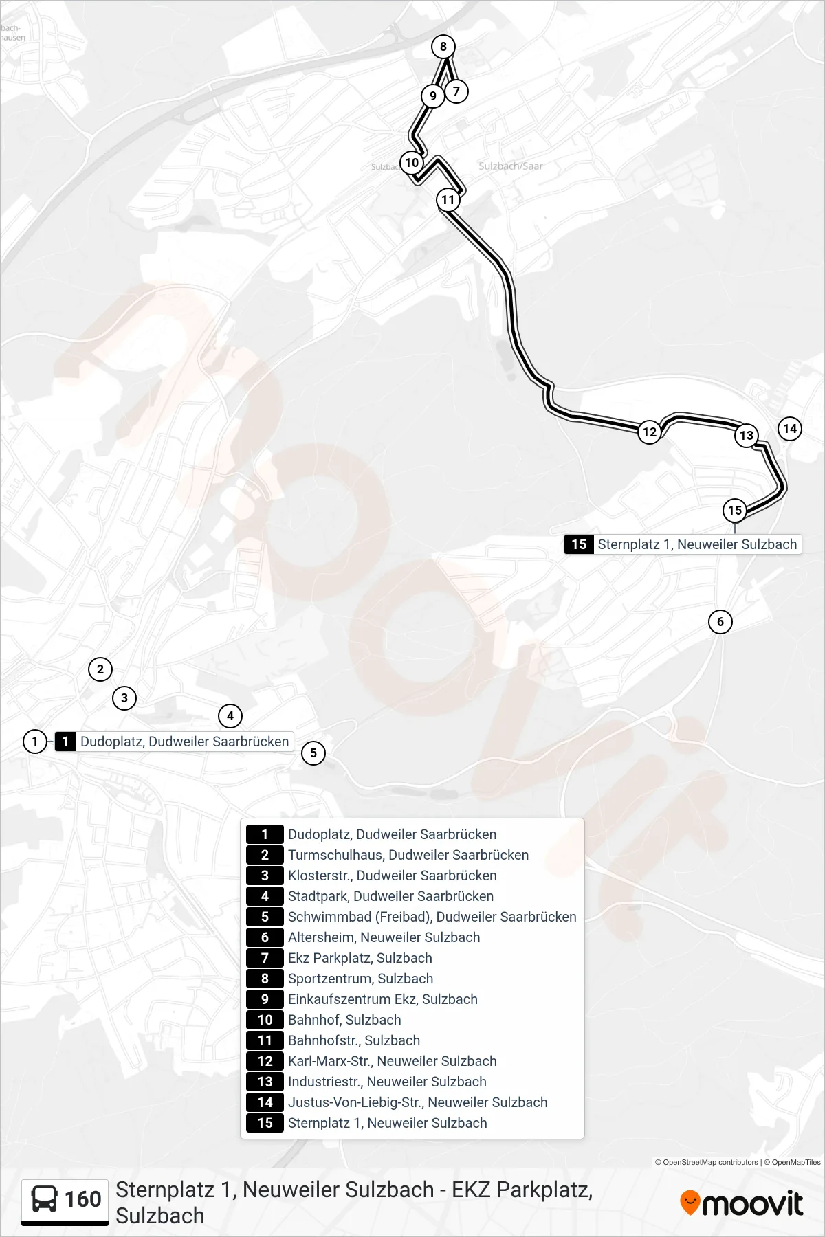 Linie 160 (Bus) Richtung Neuweiler Sternplatz: Route und Haltestellen auf der Karte