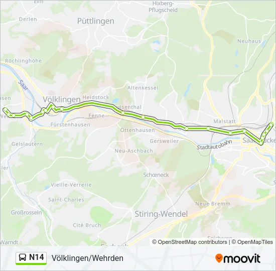 N14 Bus Line Map