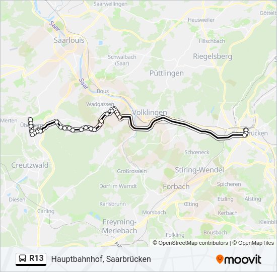 R13 Bus Line Map