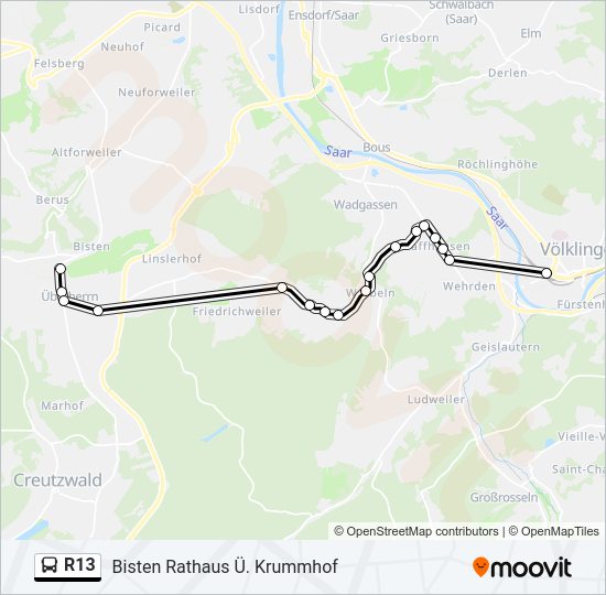 Автобус R13: карта маршрута