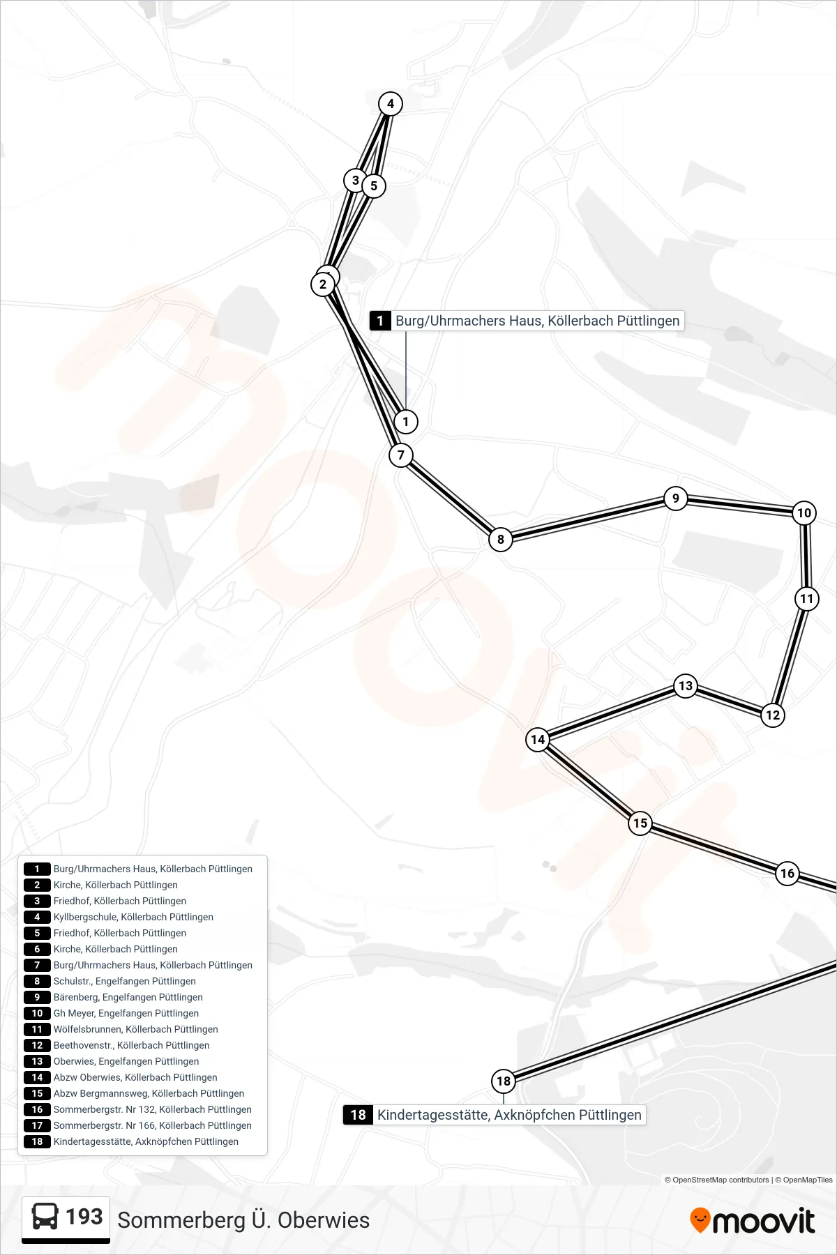 193 bus Line (Sommerberg Ü. Oberwies) route and stops on a map