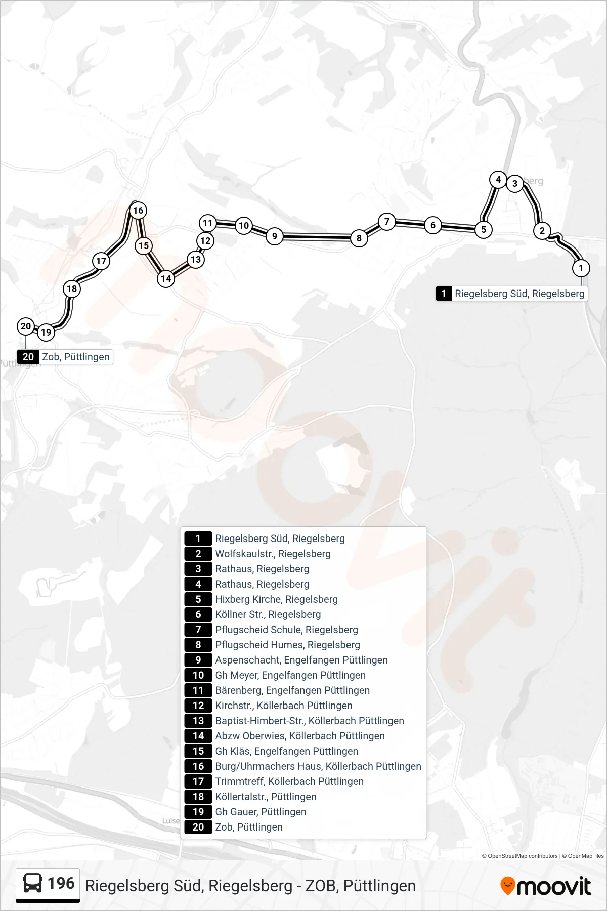 196 bus Line (Püttl.Zob Ü.Engelfangen) route and stops on a map