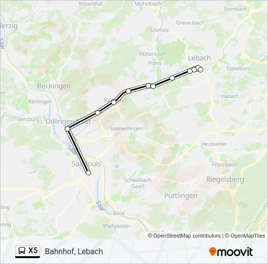 X5 Bus Line Map