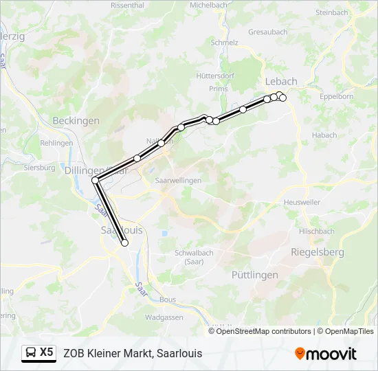 X5 Bus Line Map