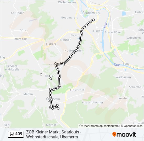 409 Route Fahrpläne, Haltestellen & Karten Schillerplatz, Überherrn