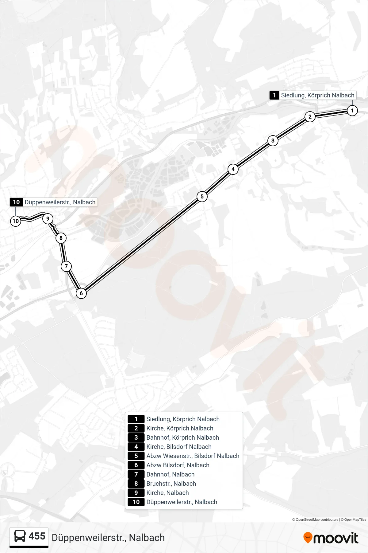 455 bus Line (Düppenweilerstr., Nalbach) route and stops on a map