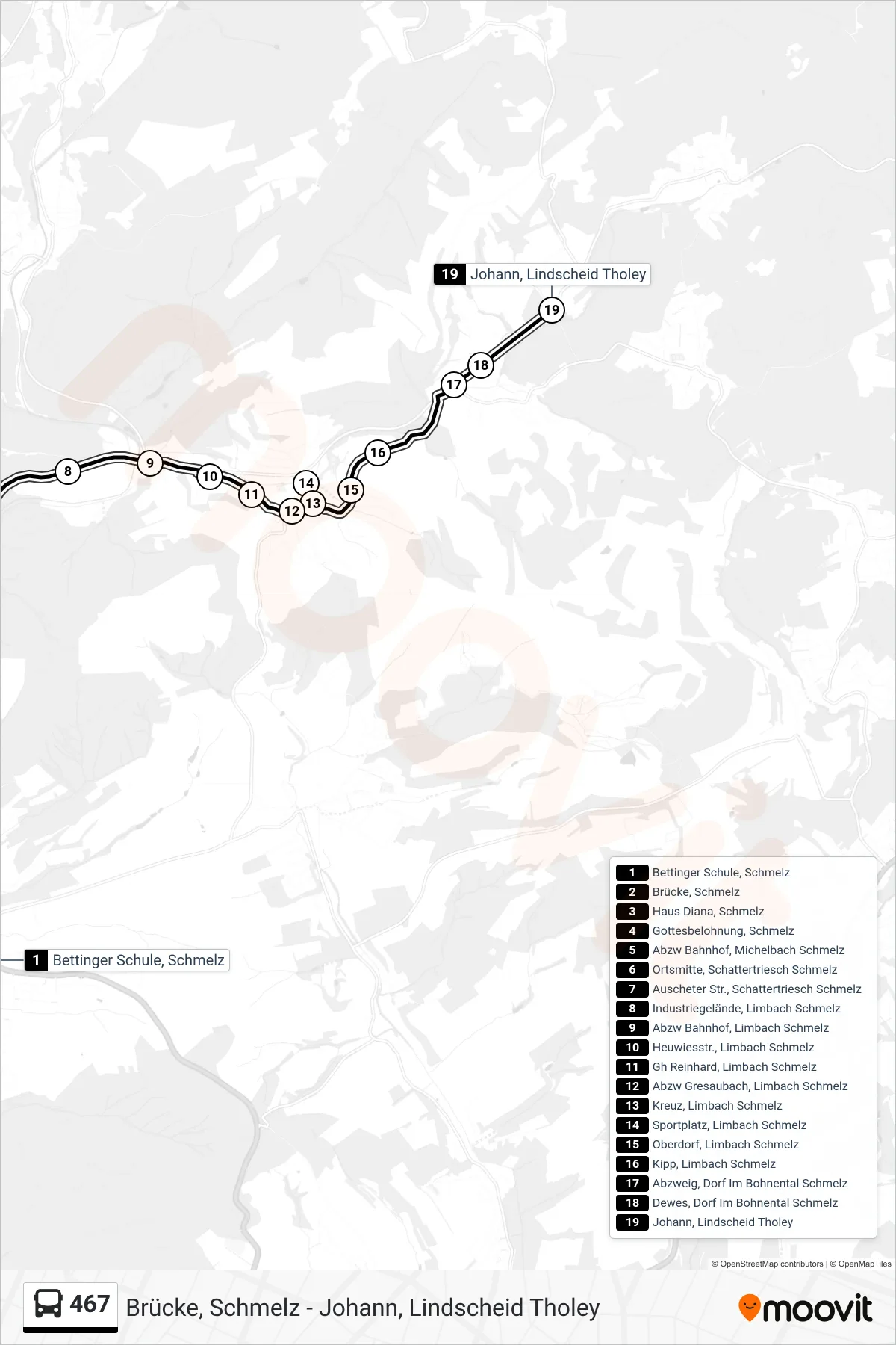 467 bus Line (Johann, Lindscheid Tholey) route and stops on a map