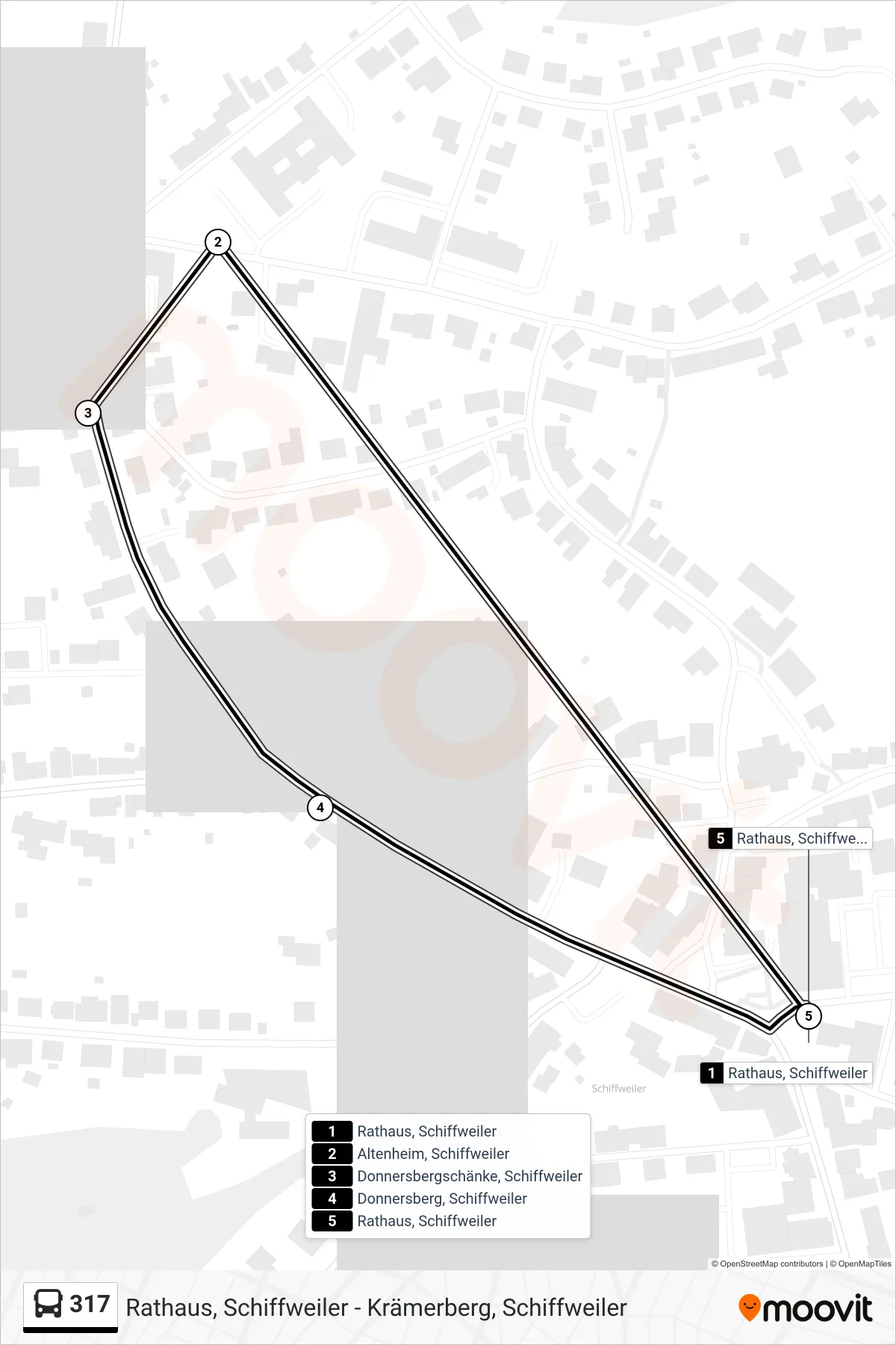 317 bus Line (Rathaus, Schiffweiler) route and stops on a map