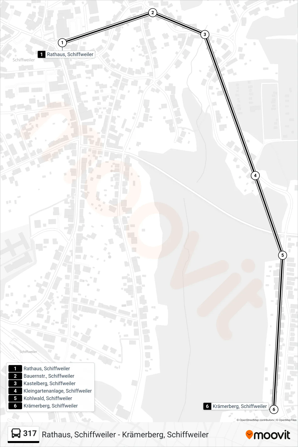 317 bus Line (Krämerberg, Schiffweiler) route and stops on a map