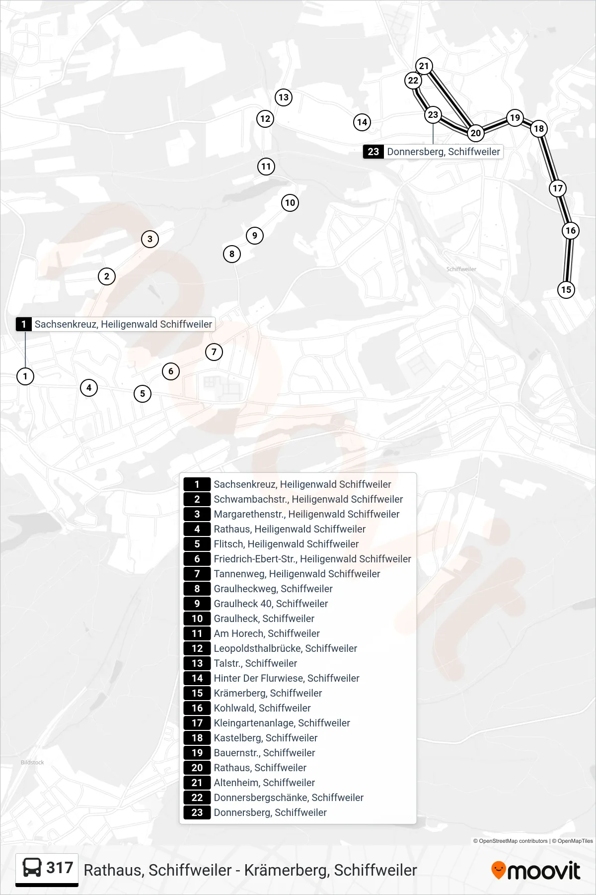 Linie 317 (Bus) Richtung Rathaus, Schiffweiler: Route und Haltestellen auf der Karte