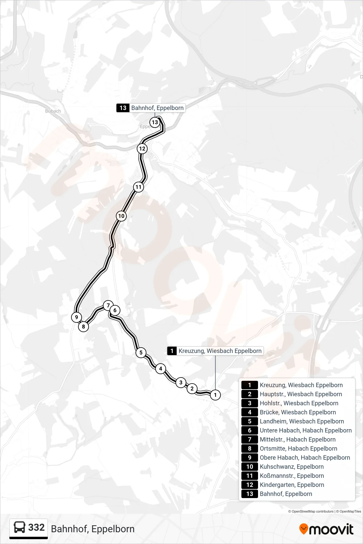 Linie 332 (Bus) Richtung Bahnhof, Eppelborn: Route und Haltestellen auf der Karte