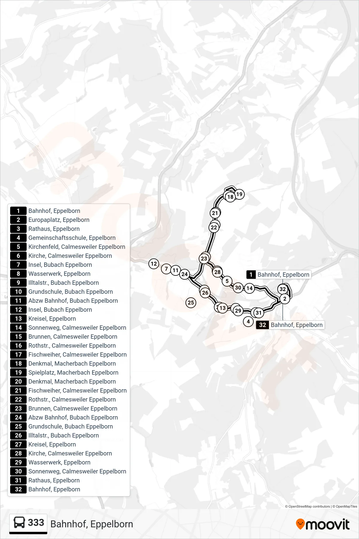 Linie 333 (Bus) Richtung Bahnhof, Eppelborn: Route und Haltestellen auf der Karte